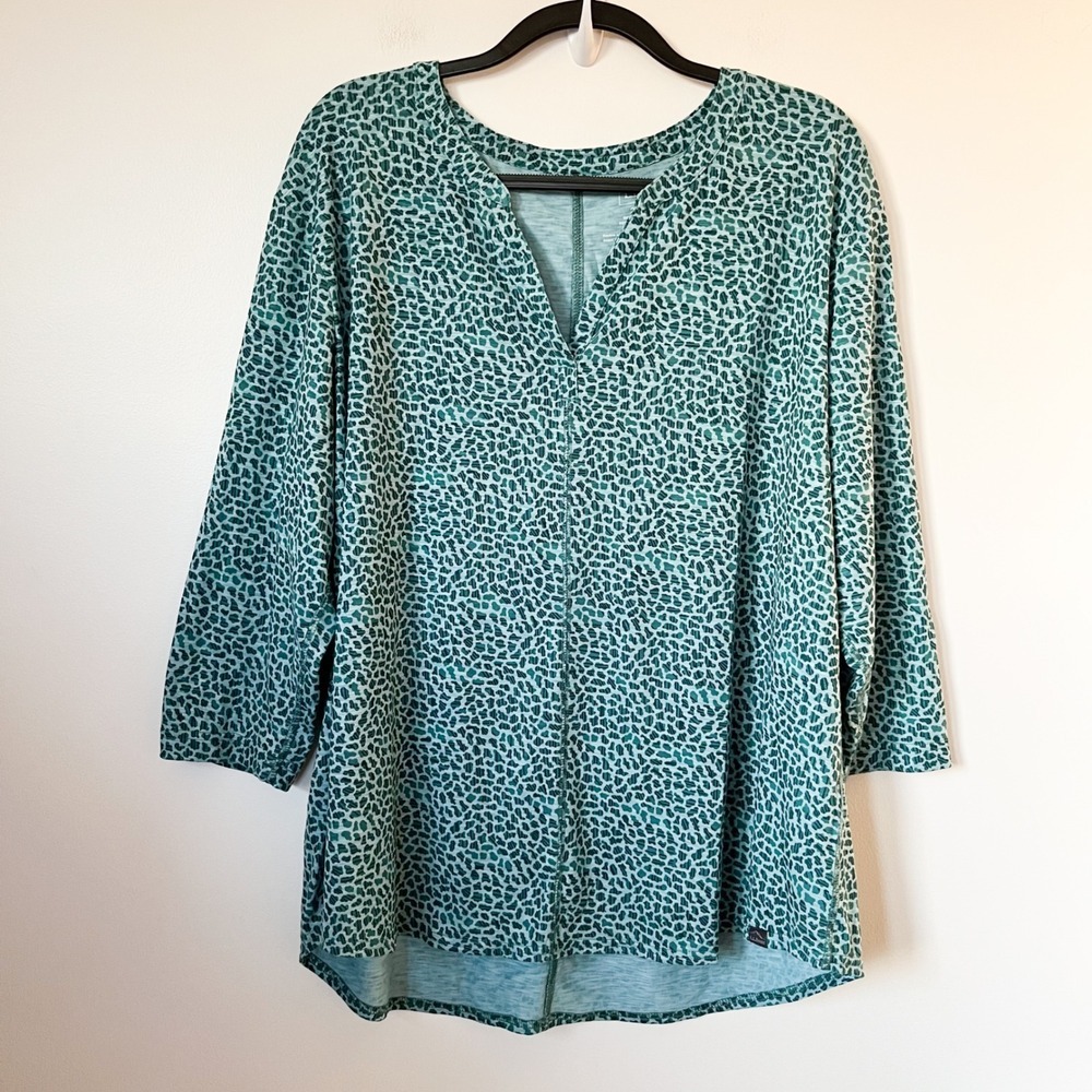 LL Bean Streamside LS Tee Blue Green Animal Print Womens Plus 2X Outdoor